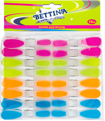 Bettina Soft Grip Pegs Assorted Colours 16 Piece - Smartkartz.co.uk