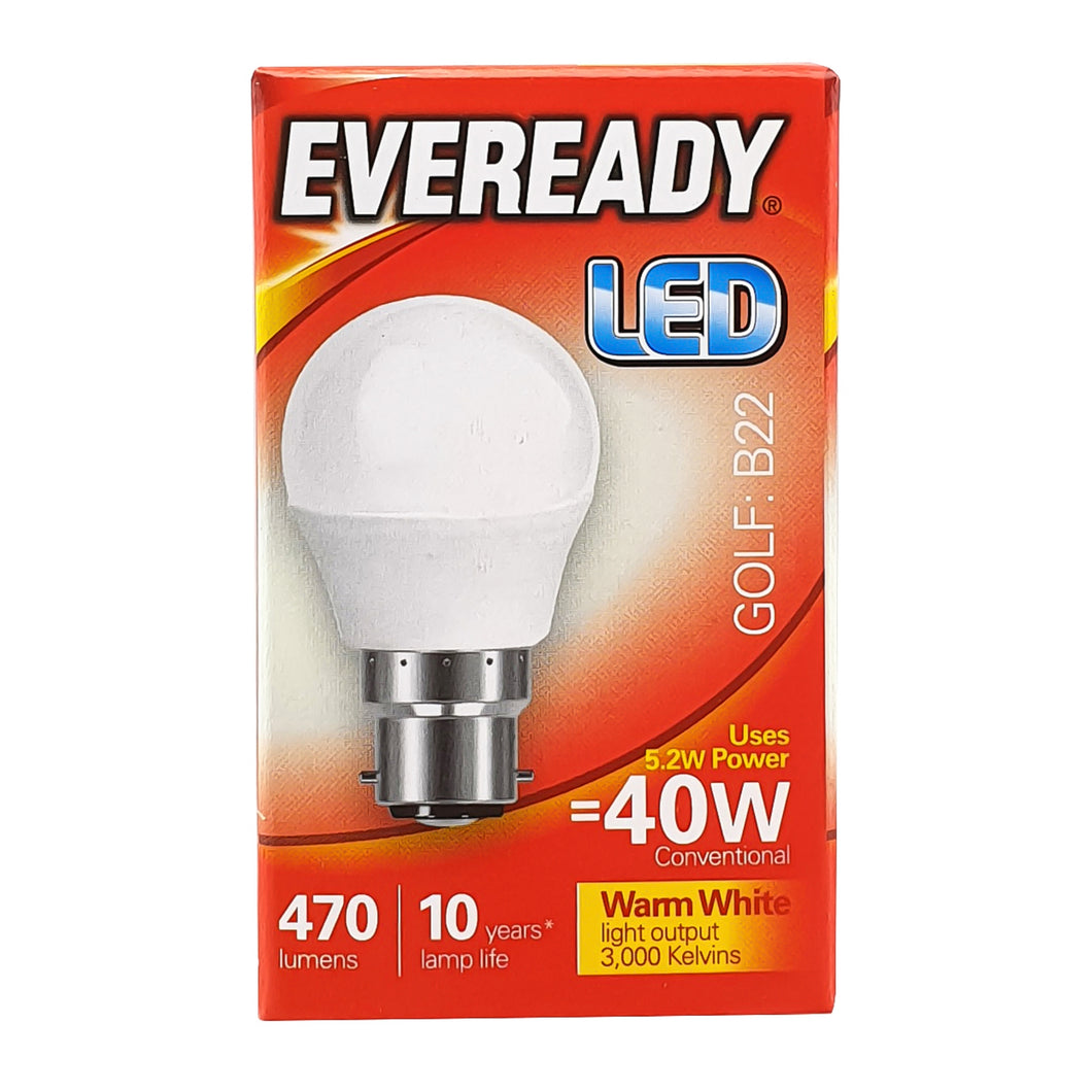 Eveready LED Bulb - Golf Opal B22 470lm Warm White - Smartkartz.co.uk